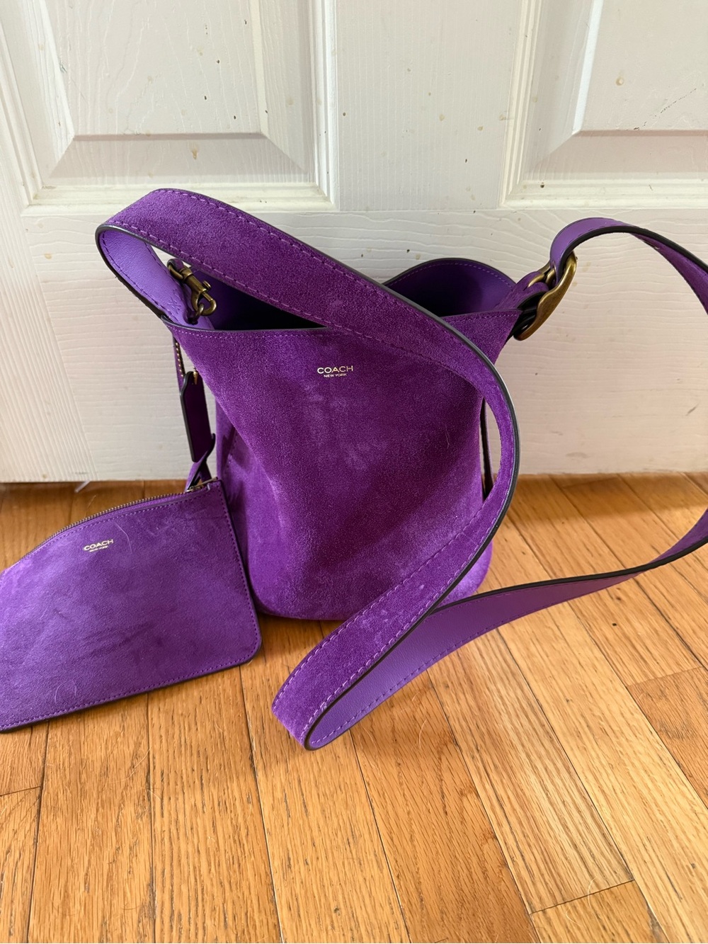 Coach Violet Purple Suede Bucket Crossbody with Pouch